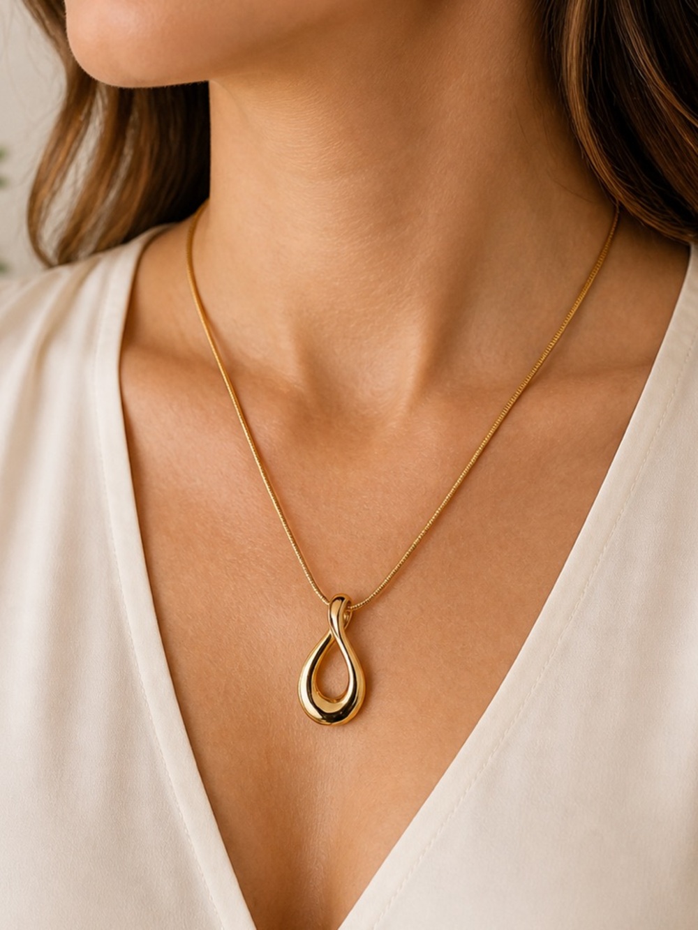 Gold Tone Infinity Slide Pendant Minimalist Modern Necklace Charm